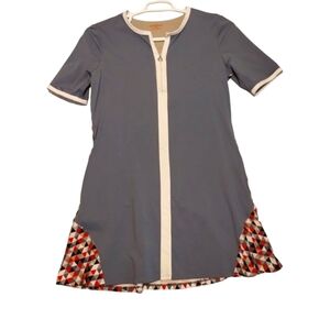 Kinona Geometric Print Shift Dress Size M‎ Gray Quater-Zip Short Sleeve Casual